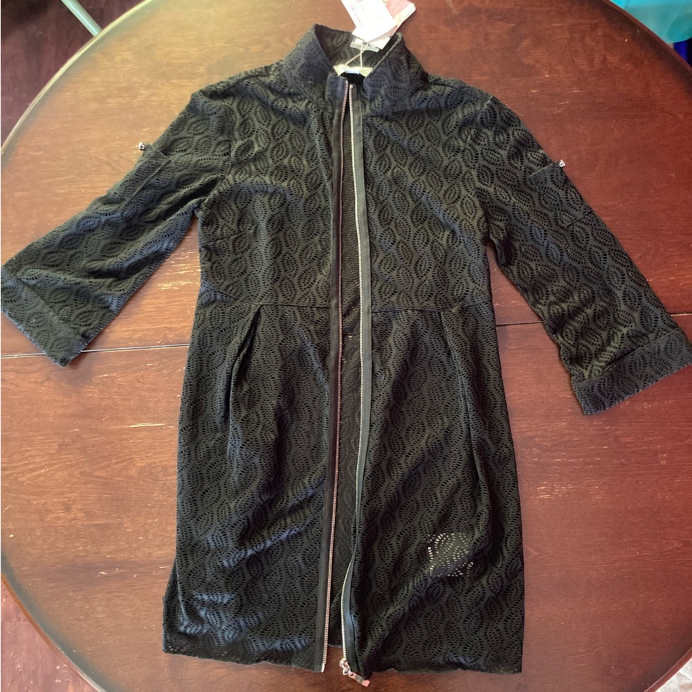 NWT Simply Noelle Leaf Weave Pattern Zip Up Jacket Black Women’s Size Small